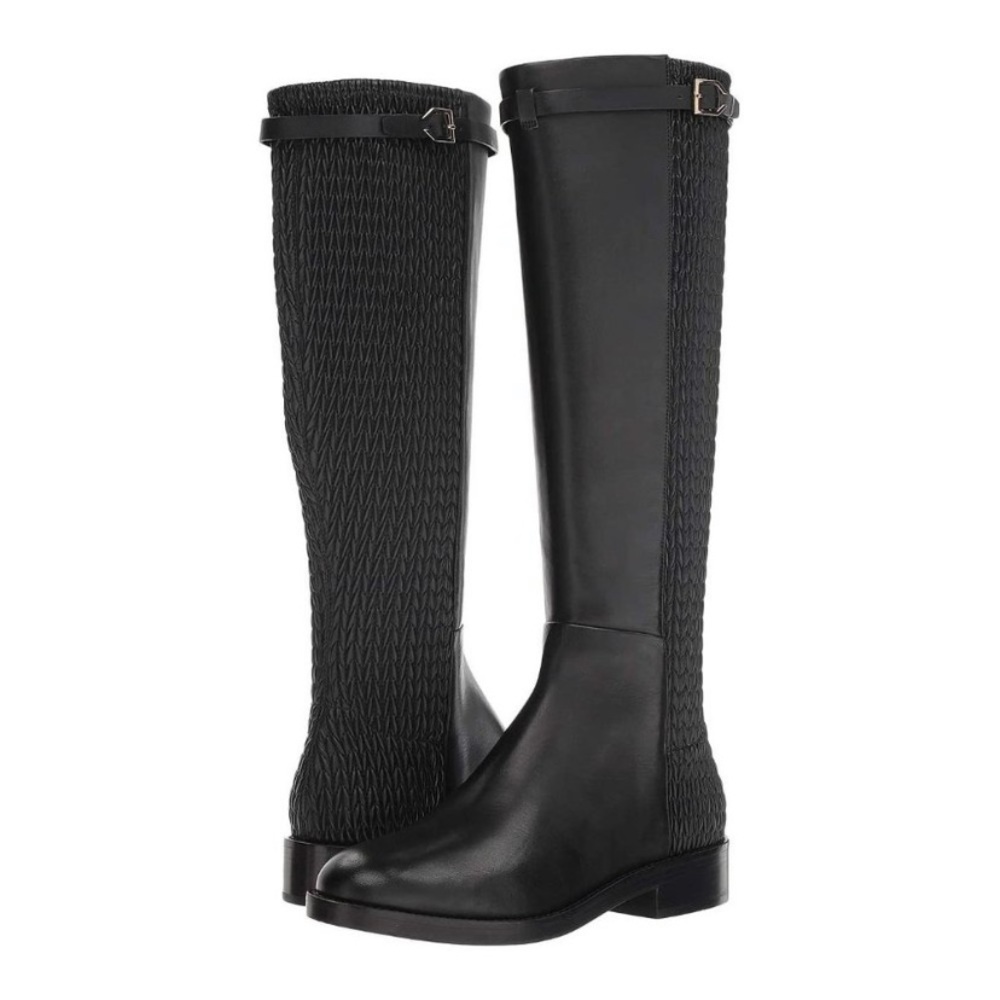 NWT COLE HAAN Women’s Tall Black Leather Stretch Business Casual Preppy Boots 5 - Picture 10 of 13